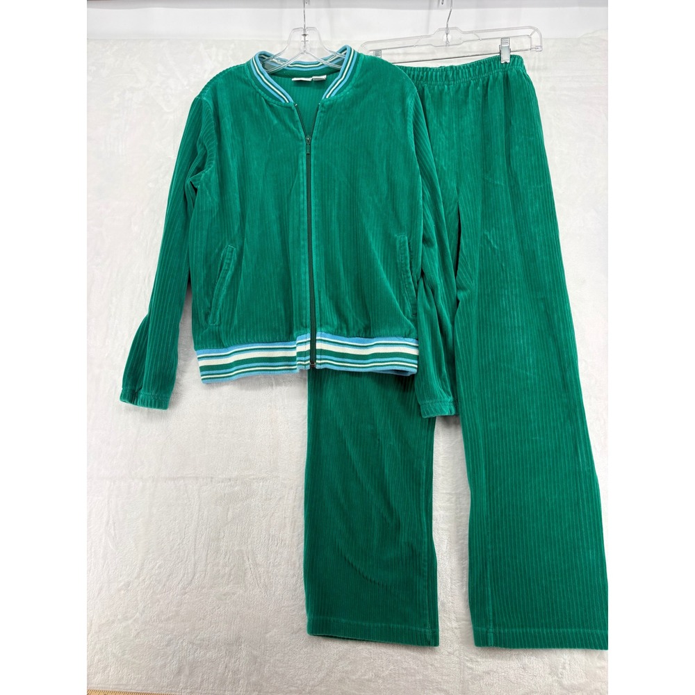 Kim Rogers Tracksuit Womens Medium Set Green Ribbed Velour Zip Jacket Pants